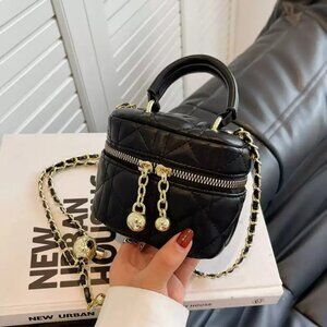 Chic Quilted Faux Leather Mini Vanity Case Crossbody Bag